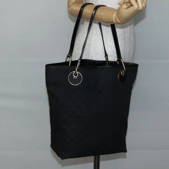 GUCCI GG Canvas Tote Bag Black Gold Auth - Picture 15 of 16
